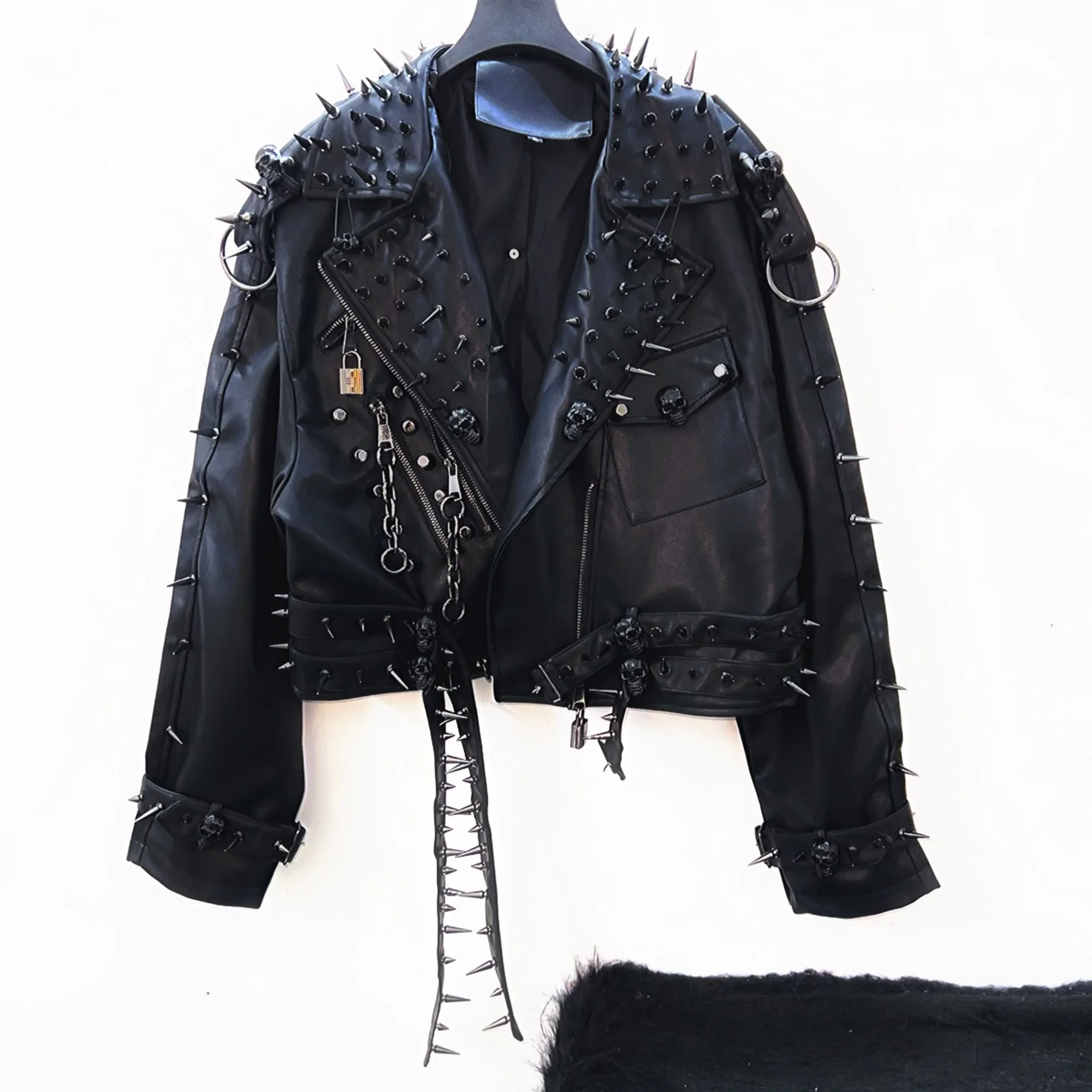 Unique Leather jacket y2k Leather jacket Gothic Leather jacket Punk Leather jacket Hiphop Leather jacket rivet Leather jacket