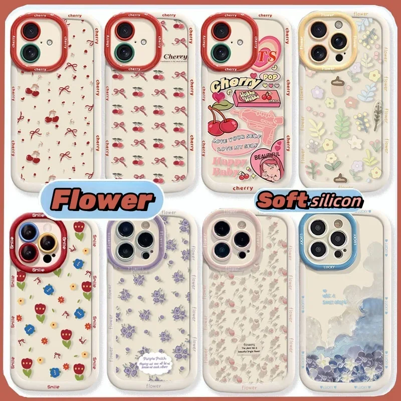 Flower Bow Y2K Red Cherry Design Phone Case Cover