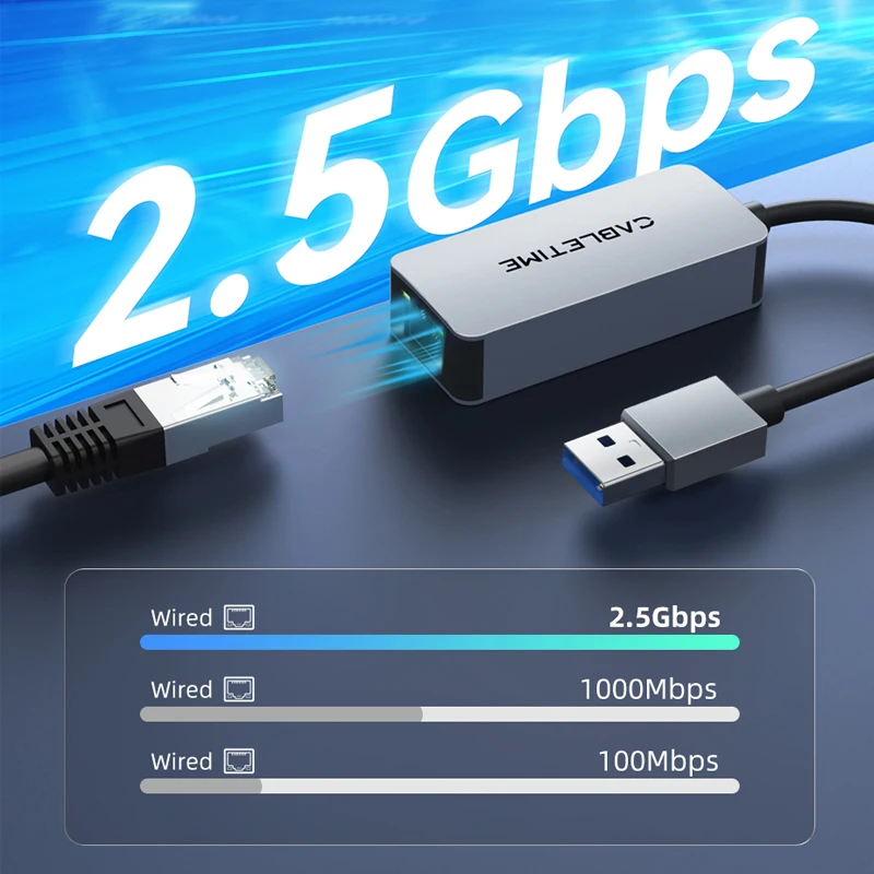 CABLETIME 2.5G 2500Mbps USB 이더넷 어댑터-LAN 네트워크 RJ45 알루미늄 기가비트 USB A 이더넷(Dell MacBook 노트북 USB-A/C용)