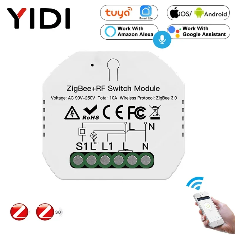 Tuya Smart Wall Light Switch Module Breaker Smart Life Zigbee 3.0 App Interruttore Telecomando, Lavora Con Alexa Google Home,Mini