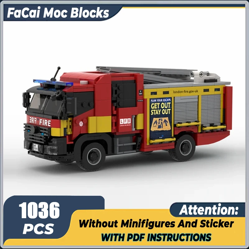 

Moc Building Block London Fire Brigade Mk3 Pump Ladder Model Technological Bricks DIY Assembled Urban Vehicles Toys gifts