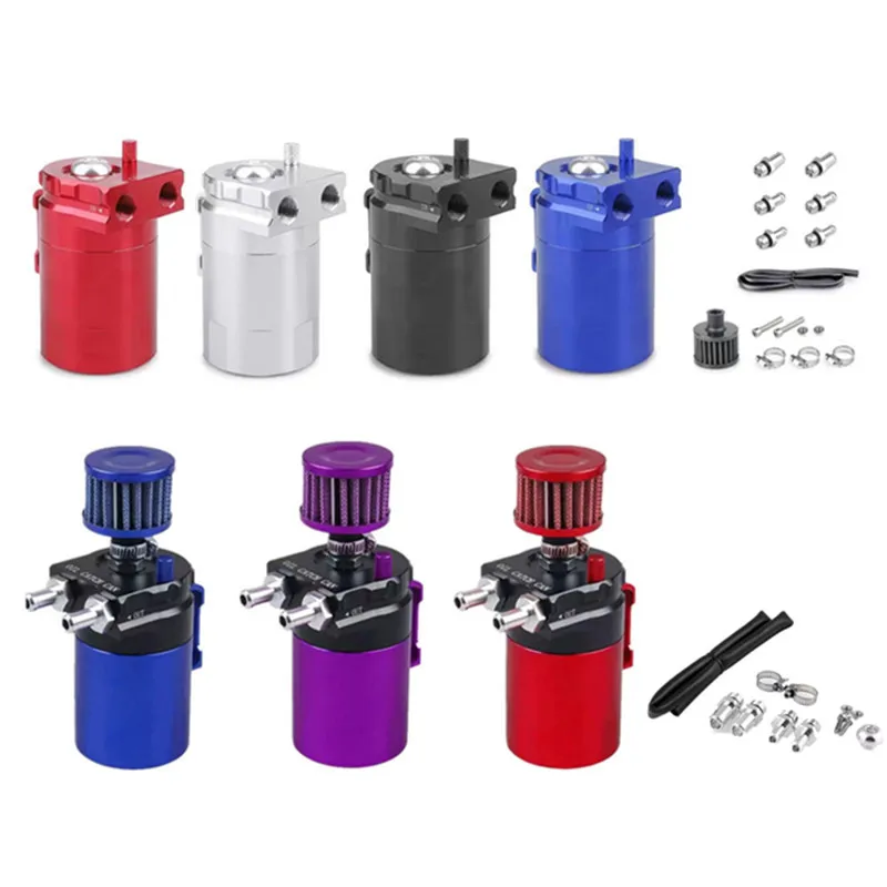 

Universal Baffled Aluminum Oil Trap Reservoir Fuel Catch Tank With Air Filter Red Black Blue Silver Purple Oil Catch Can Kit