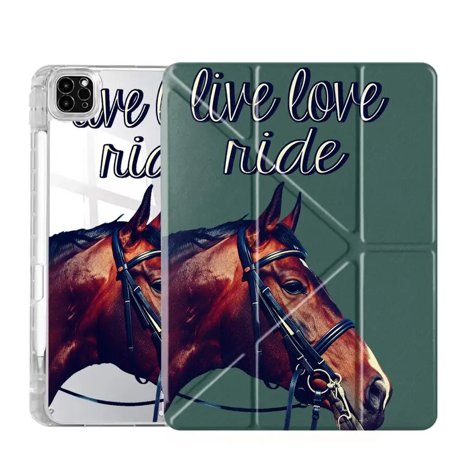 Premium Y-Fold Tablet Case with Horse Design and Holder Feature