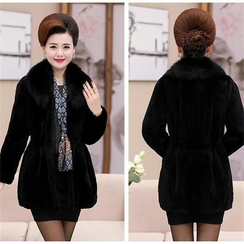 Winter Plus Size Faux Fur Thick Length Coat Women Imitation Mink Loose Vintage Clothing Jacket Casual Warm Simplicity Overcoat