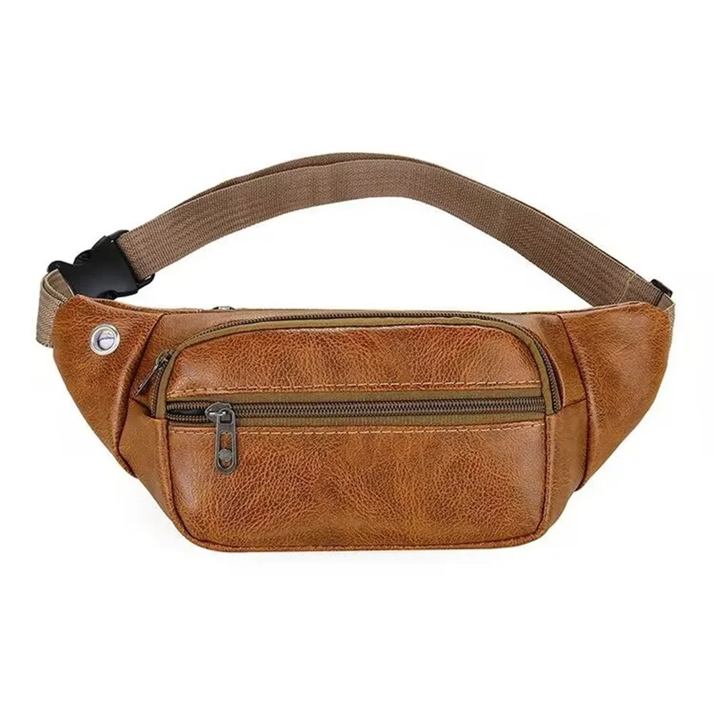 Men's Waist Pack PU Leather Chest Bag Casual Fashion Waterproof Crossbody Bag Business Coins Purse Cell Phone Bag For Men