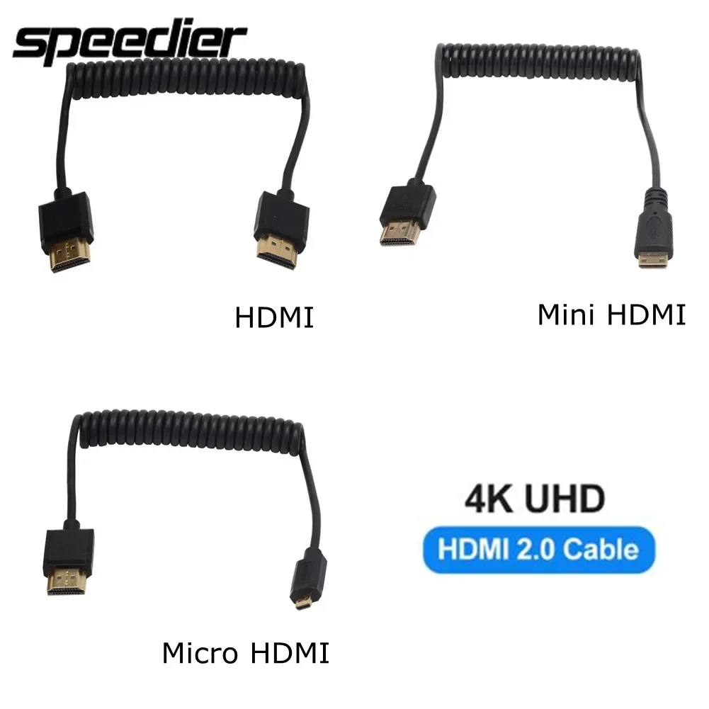 Фото OD 3,2 мм супер-тонкий HDMI2.0 к Мини и микро HDMI-совместимый эластичный пружинный изгиб камеры Гибкий тонкий кабель HD 2K 4K @ 60 Гц №2