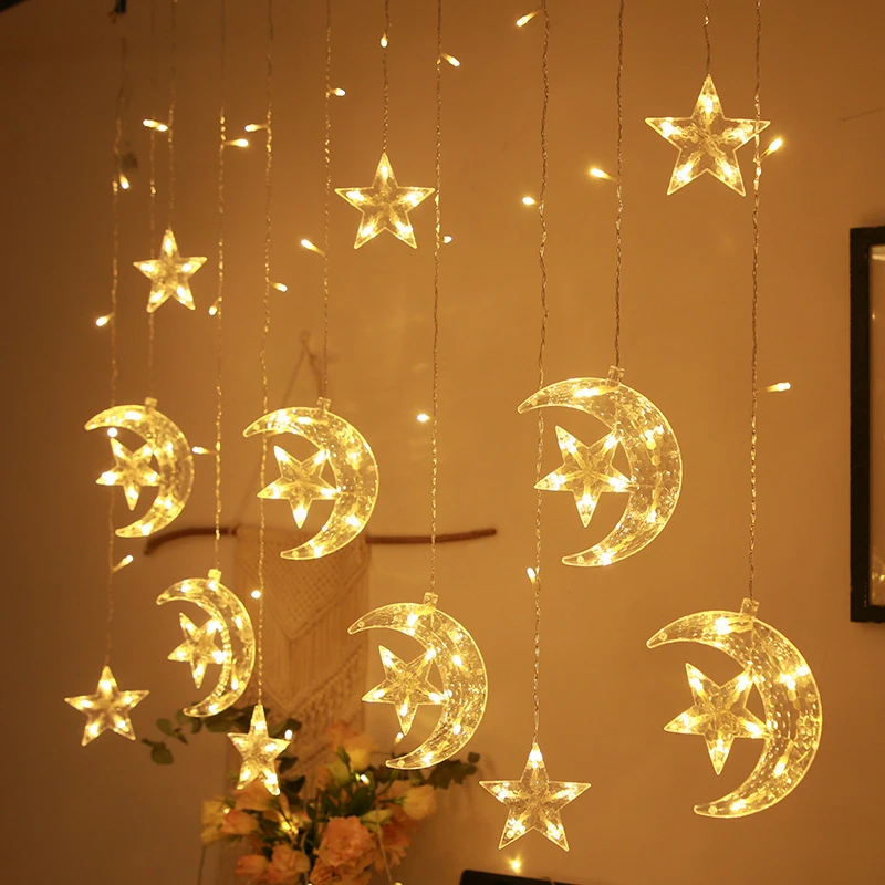 onze sneeuw Aap Moon Star Led Gordijn String Light Ramadan Decoratie Fairy Slingers Lichten  Thuis Kamer Vakantie Decor Islamitische Moslim Party Lamp| | - AliExpress