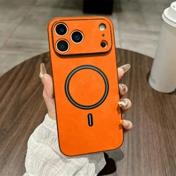 Luxury Leather Shockproof Phone Case with Magnetic Wireless Charging Compatibility - iPhone 12 Pro Max (Orange)