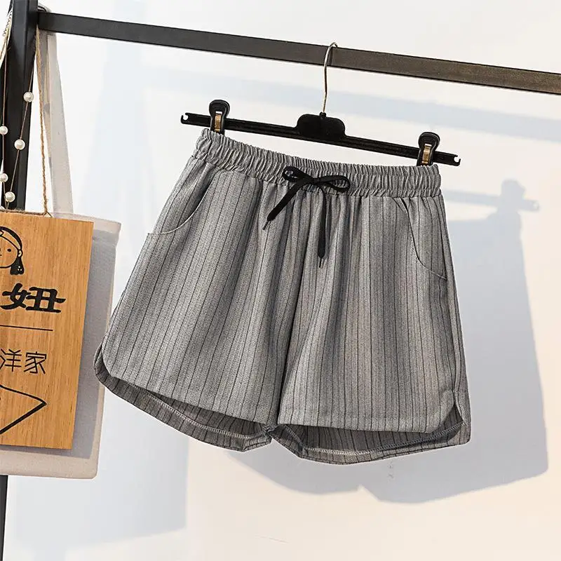 Women's Clothing Fashion Casual High Waist Striped Shorts Summer Pockets All-match Loose Elastic Drawstring Shorts for Female
