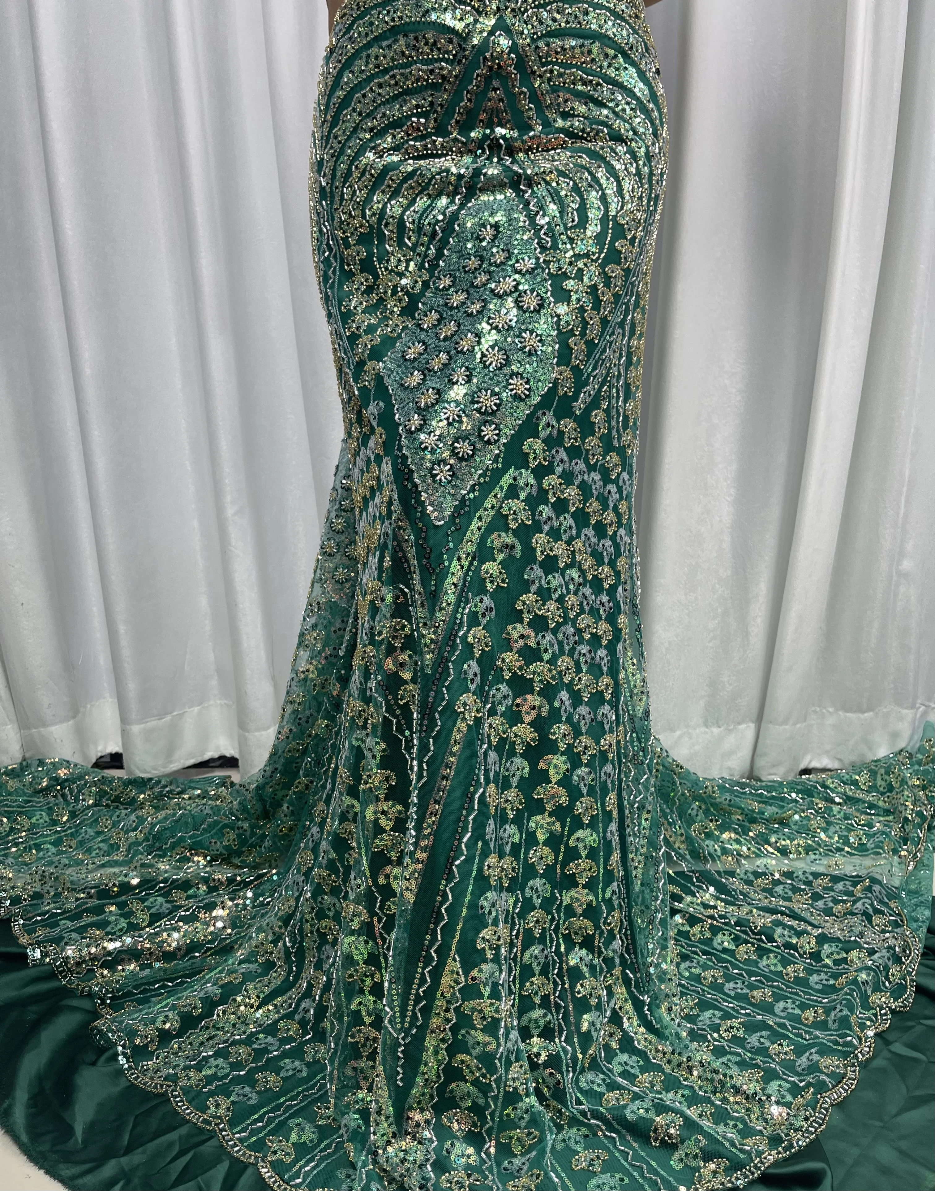 

Shi Ting High quality handmade Bead embroidery French mesh yarn lace Sequin African fabric For Evening dress/party JY