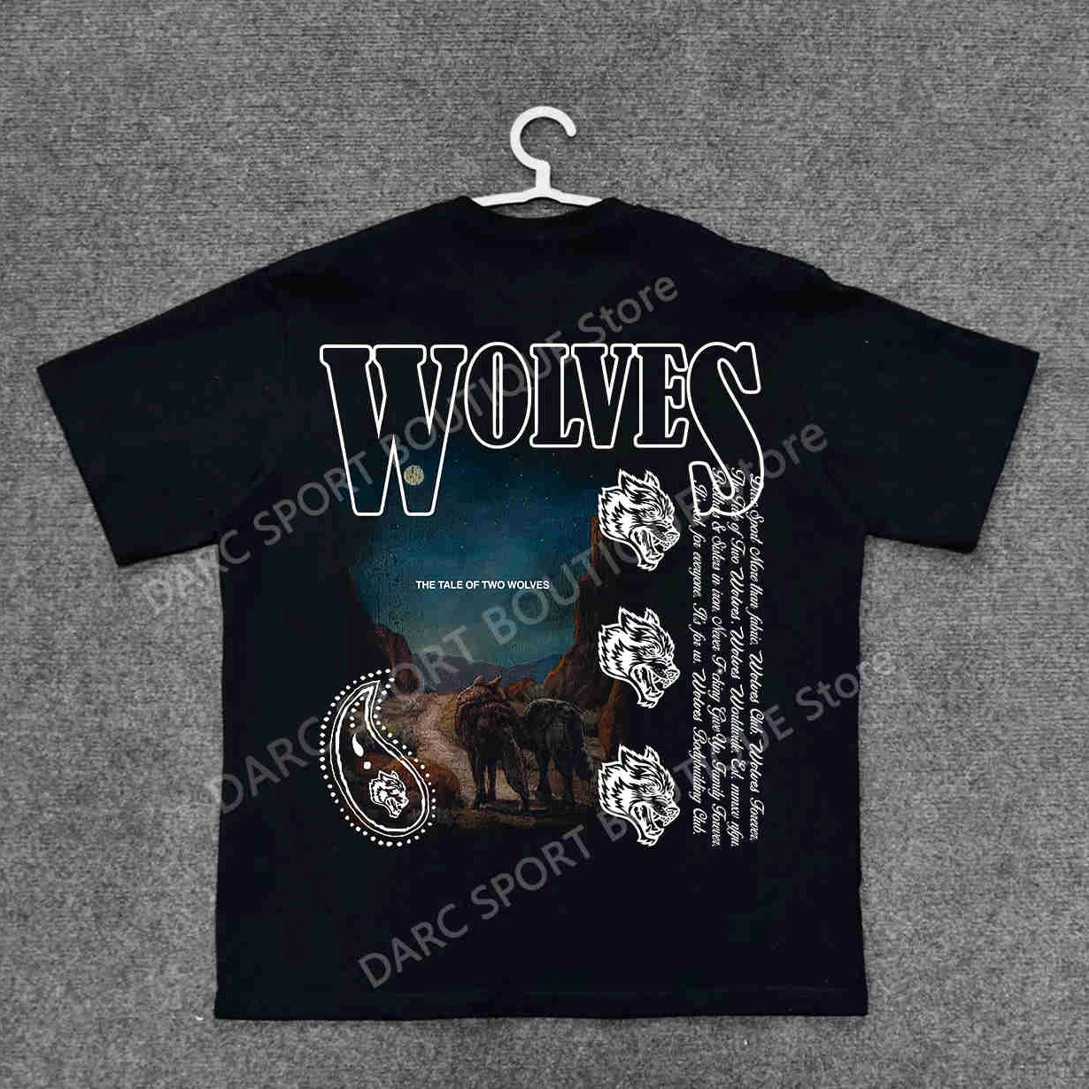 

Darc Wolf Oversized T-shirts The Tale of Two Wolves Series Bodybuilding Gym Workout 100% Cotton High Quality Darcs Men T Shirts