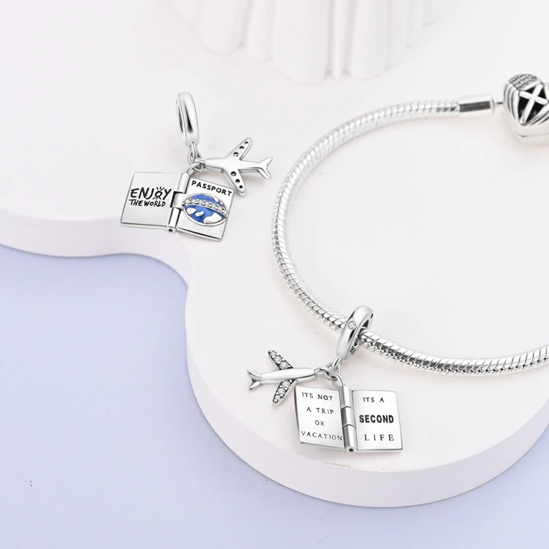 Charms Original 925 Sterling Silber Flugzeug Gepäck Reisepass Charms Perlen für Armband Anhänger DIY Frauen Mann DIY Schmuckherstellung – Detail 17