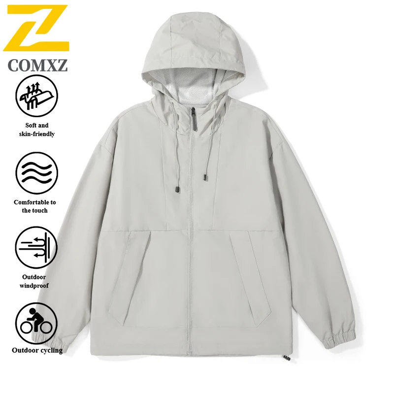 COMXZ Autumn  Windbreaker  Men's  Hooded Jacket  Waterproof  Windproof Outdoor Coat for Hiking Camping Fishing Youth Casual Wear