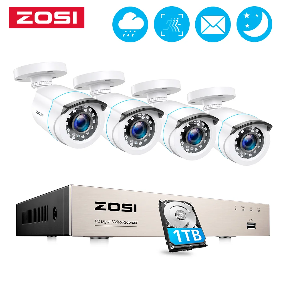 ZOSI Home Security CCTV System, Kit de Vigilância por Vídeo ao ar livre, Câmera de Visão Noturna