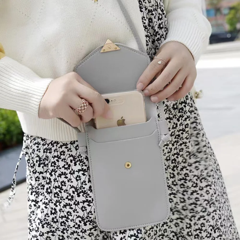 

Women Crossbody Bags Leather Shoulder Messenger Bag Universal Screen Touch Cell Phone Cover Satchels Fashion Heart Shape Handbag