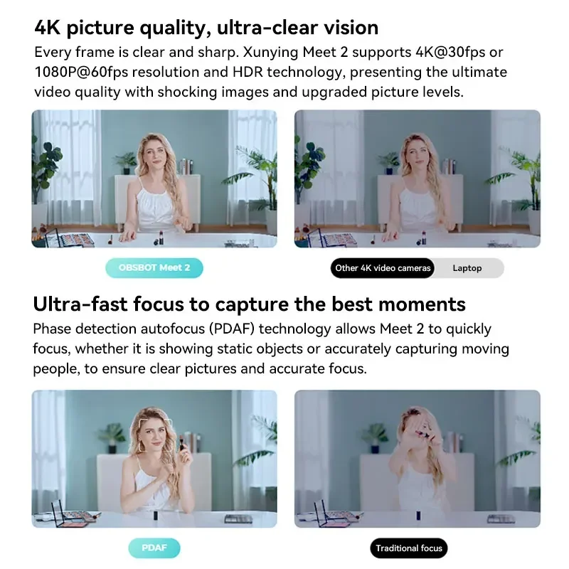 OBSBOT Meet 4K Webcam 4K Ultra HD AI-Powered Webcam 4K Cámara de