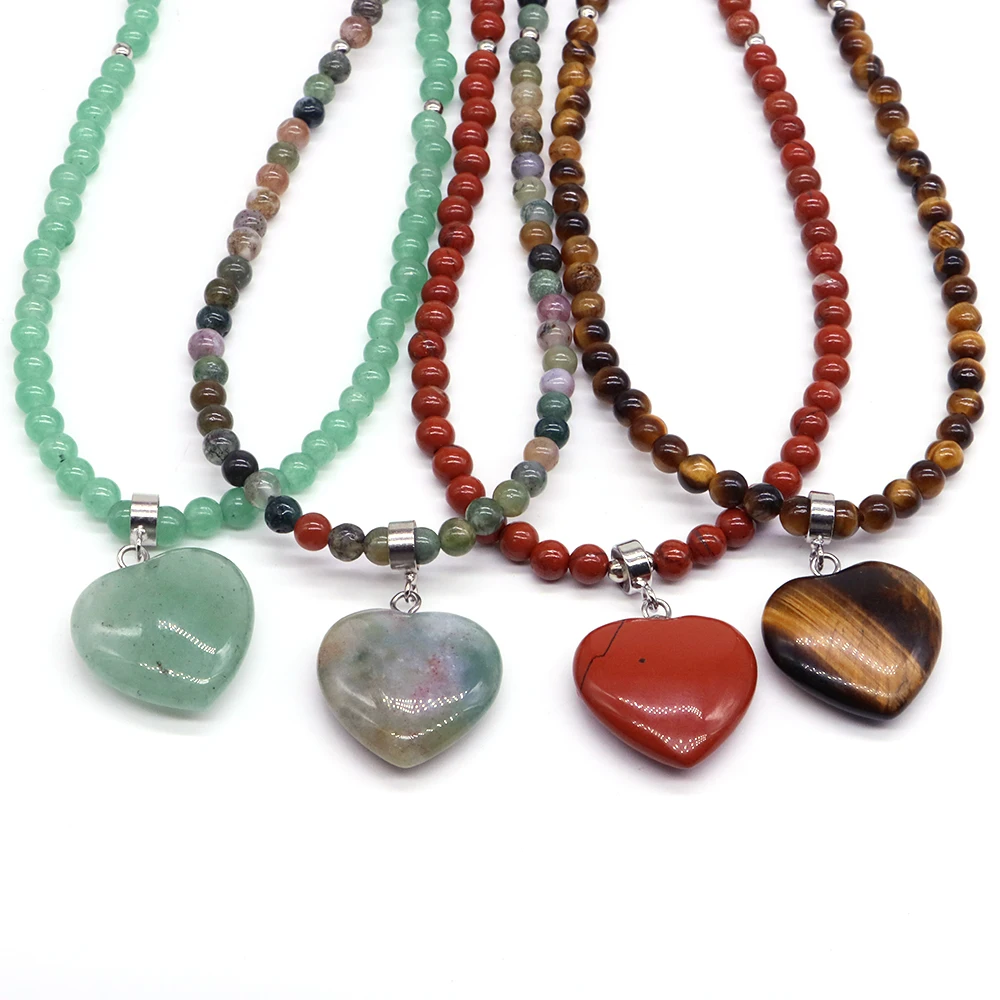 

heart-shaped Gems Bead Chain Natural Stone Lapis Lazuli Necklace Healing Crystal Amethyst Women Girl Pendant Fashion Party Gifts