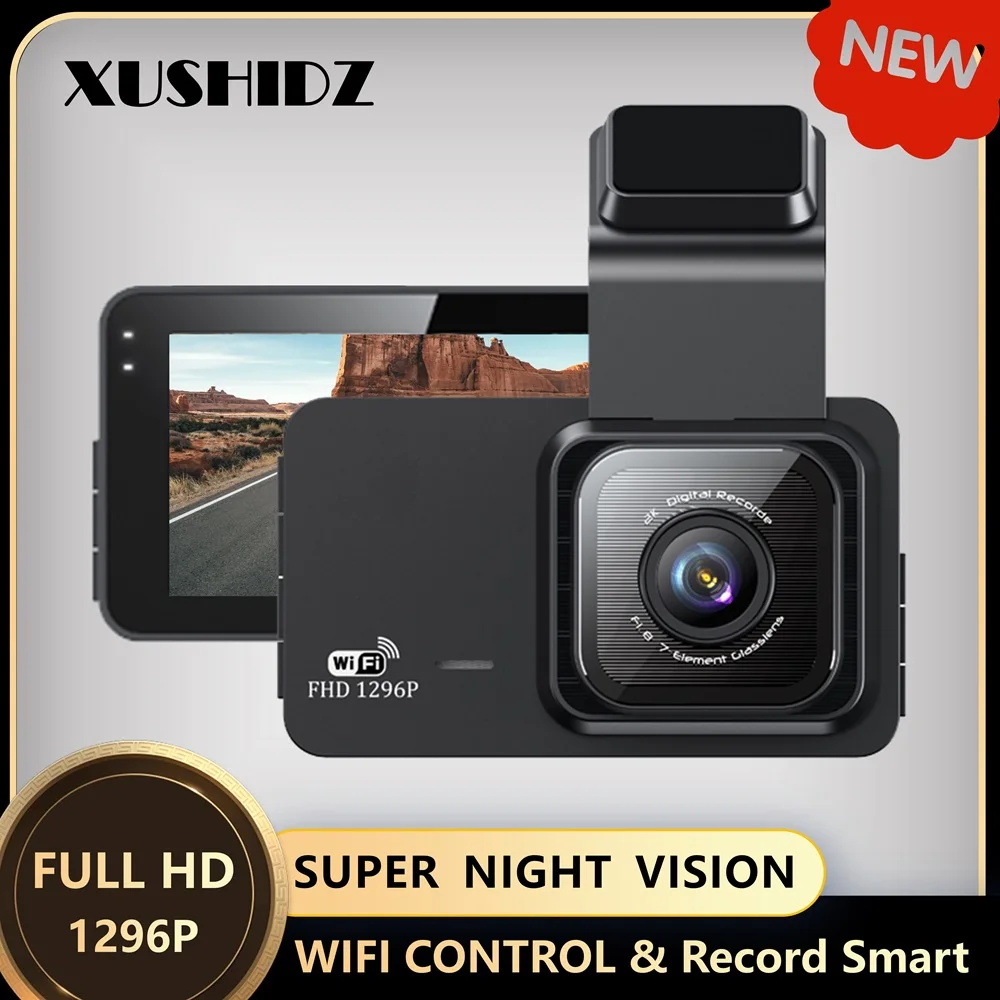 XUSHIDZ 1296P WIFI Dash Camera Dual-Channel Car Camera Vehicle Video ...