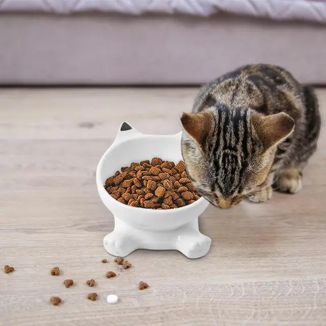 Cat Ear Ceramic Feeding Bowl Reusable Food Container Stable base anti-tip inclined mouth cat drinking water bowl pet supplies 5