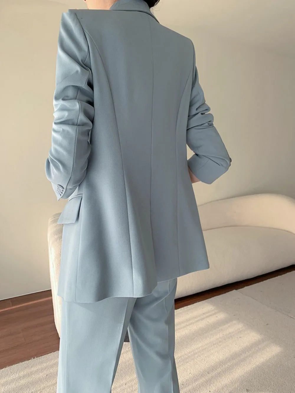 Fashion Slim Women 2 Pcs Blazer Set Business Long Sleeve Jackets & High Waist Pants Duble Breasted Office Ladies Trousers Suits