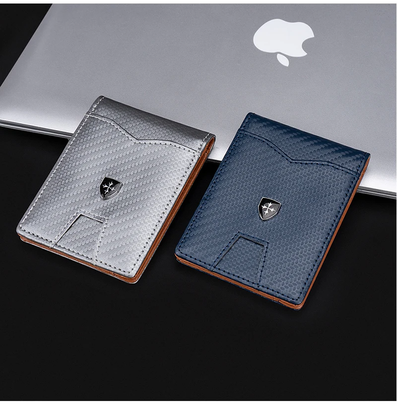 New RFID Name Engraving Simple Short Men Card Wallets Carbon Fiber Card Holder Slim Male Wallet Photo Holder Men Card Clips