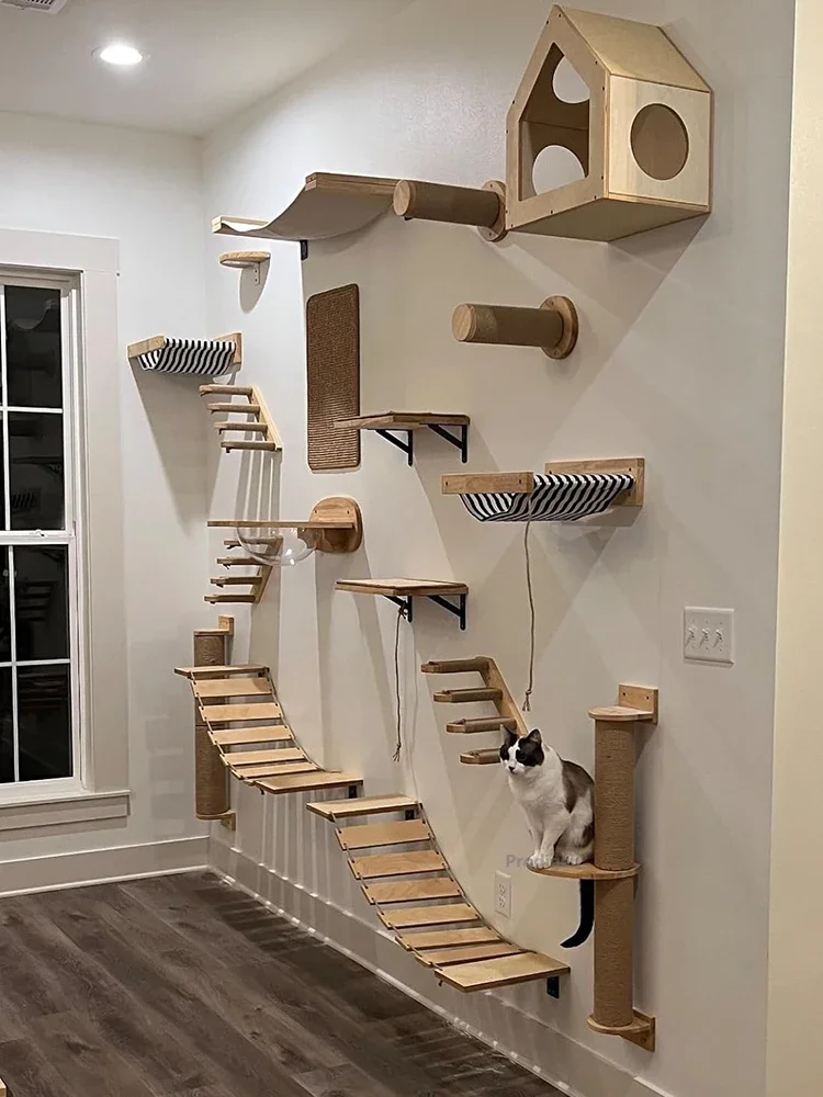 Wall-Mounted Cat Climbing Shelf with Sisal Scratching Post and Sleeping Perch