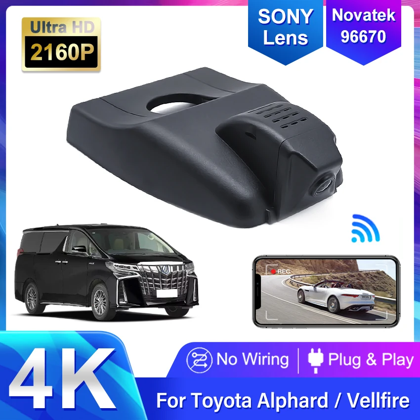 

4K 2160P Автомобильный видеорегистратор Full HD, подключи и работай, видеорегистратор с Wi-Fi, Автомобильный видеорегистратор, камера для Toyota Alphard Vellfire 2019-2022, видеорегистратор
