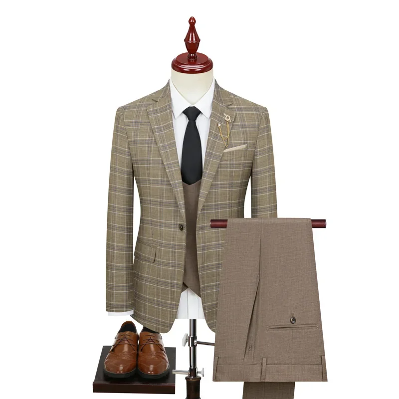 

2023 Autumn and Winter Plaid Suit Three-Piece Set
