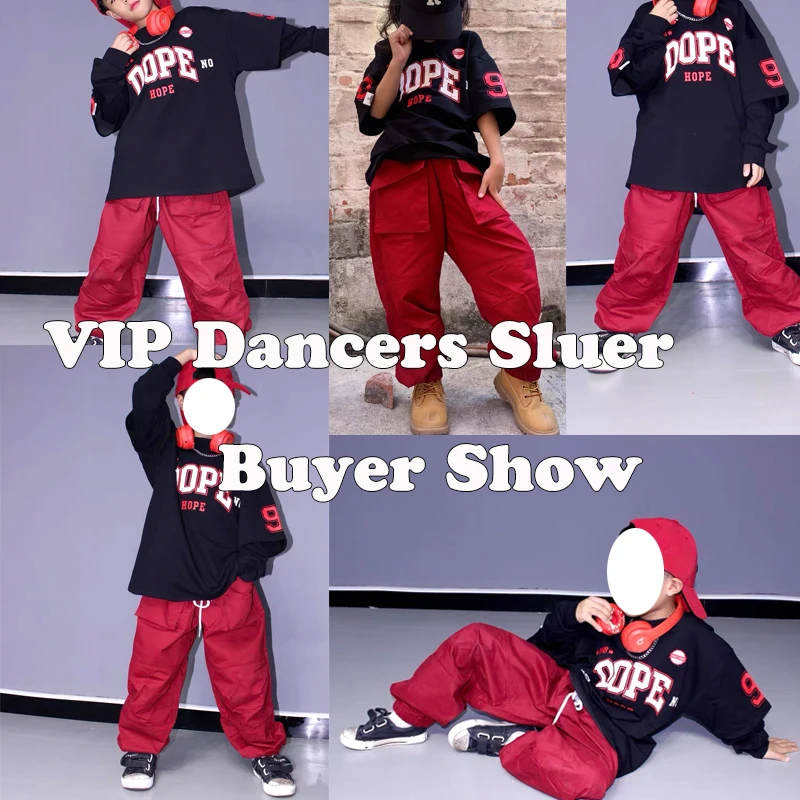 Jazz Dance Rave Clothes Boys Black Fake Two Piece Sweater Loose Pants Streetwear Girls Hip Hop Dance Streetwear DQS11031