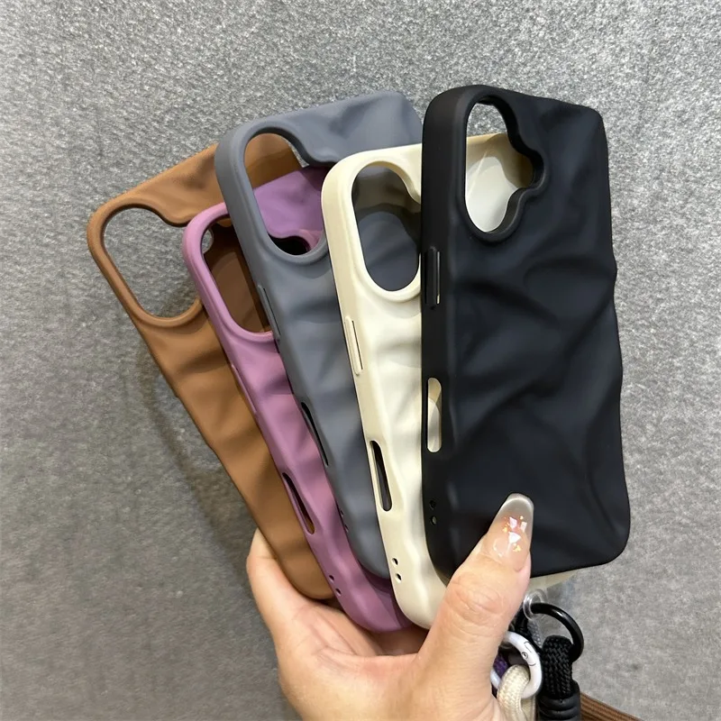 Stylish Pleated Lanyard Cover with Bracelet - Slim Silicone Soft Case in Solid Colors