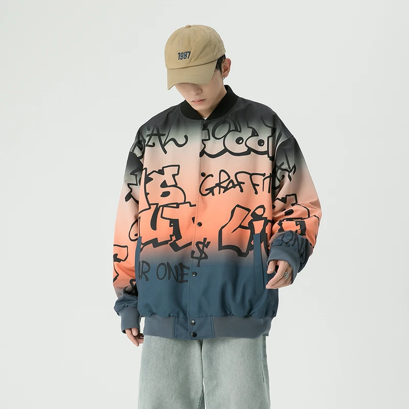 

FUODRAO New Brand Fashion Print Baseball Jacket Men Hip Hop Streetwear Couple Casual Loose Coats Oversized Mens Clothing J011