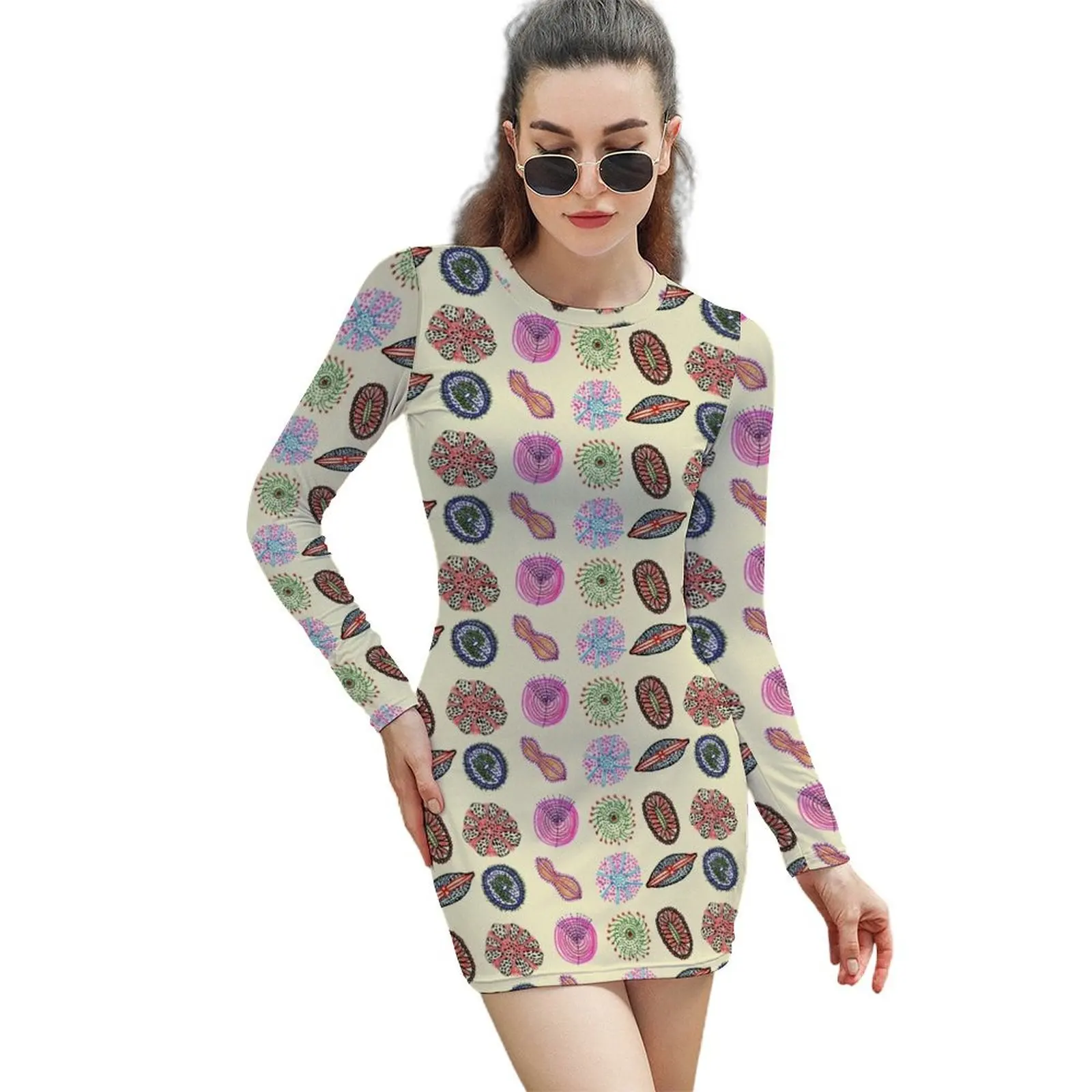 colorful cells Long-Sleeved Sheath Dress purple dress dress for women Summer women's clothing