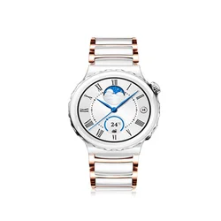 Elegant Ceramic and Stainless Steel Watch Strap - HUAWEI GT 3 Pro 46mm (White - Rose gold)