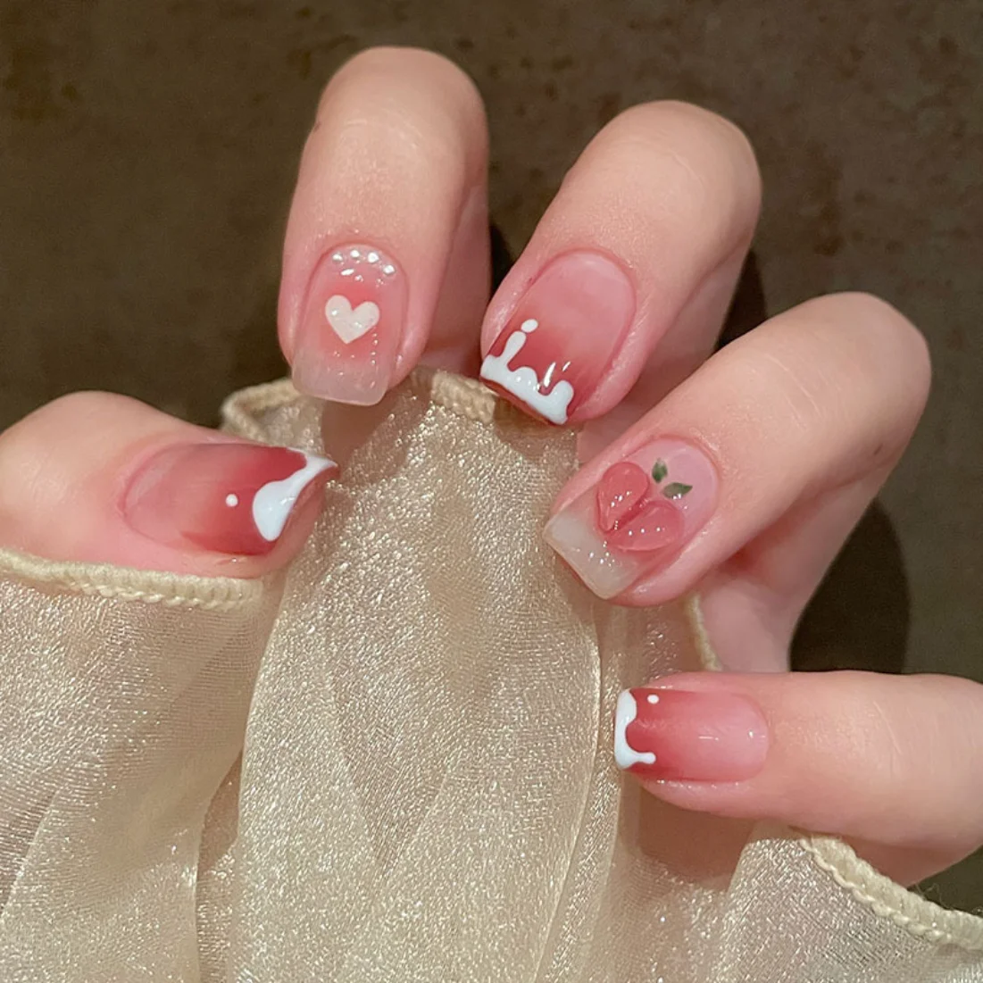 French Drill Short Fake Nails Press On Nail Tips Artificial Full Cover Bow Wearing 24Pcs fake nails french nails nail tips false nails false nail tips