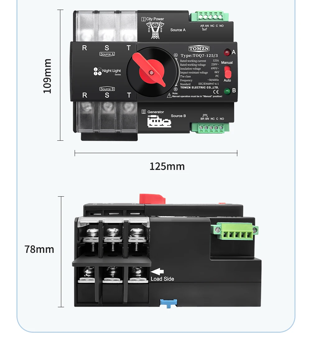 Din Rail 3 Phase 2P 3P 4P 63A 100A 125A 230V Dual Power Automatic Transfer Elect