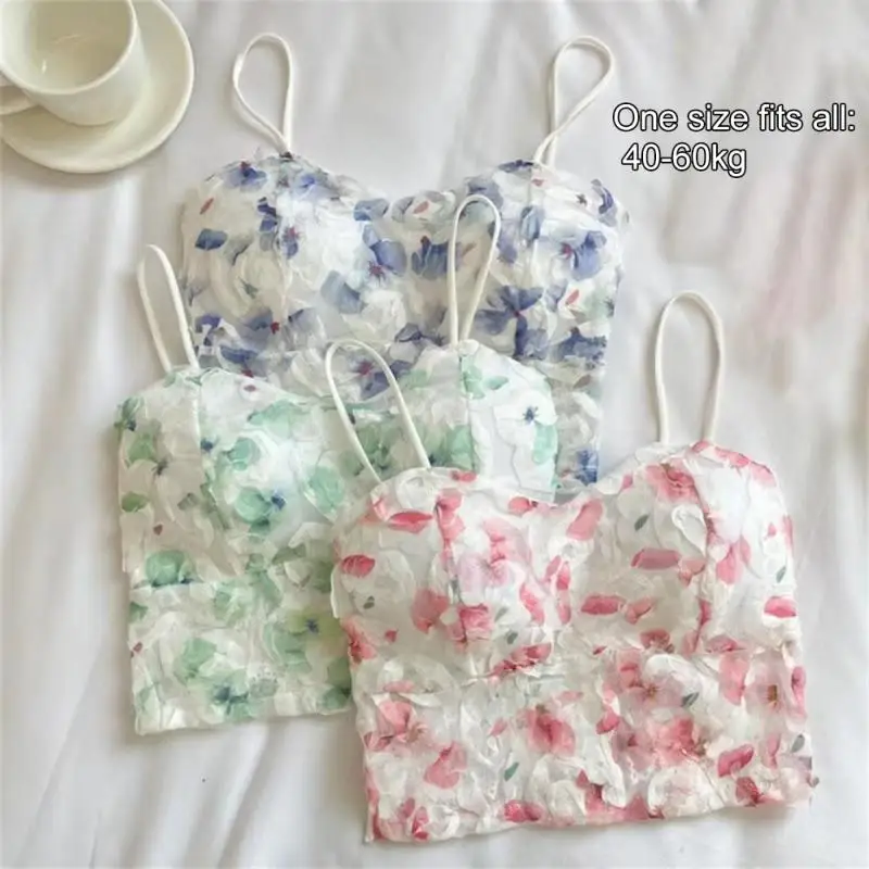 Summer Sweet Floral Corset Vest Office Lady Beach Style Sleeveless Delicate Floral Halter Top With Open Back And Midriff-Short