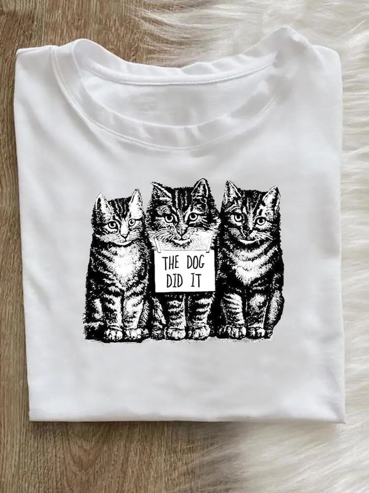 

Style New Cat Lovely Print Clothes Women Fashion Graphic T Shirt Clothing Short Sleeve Summer Tee T-shirt Cartoon Female Top