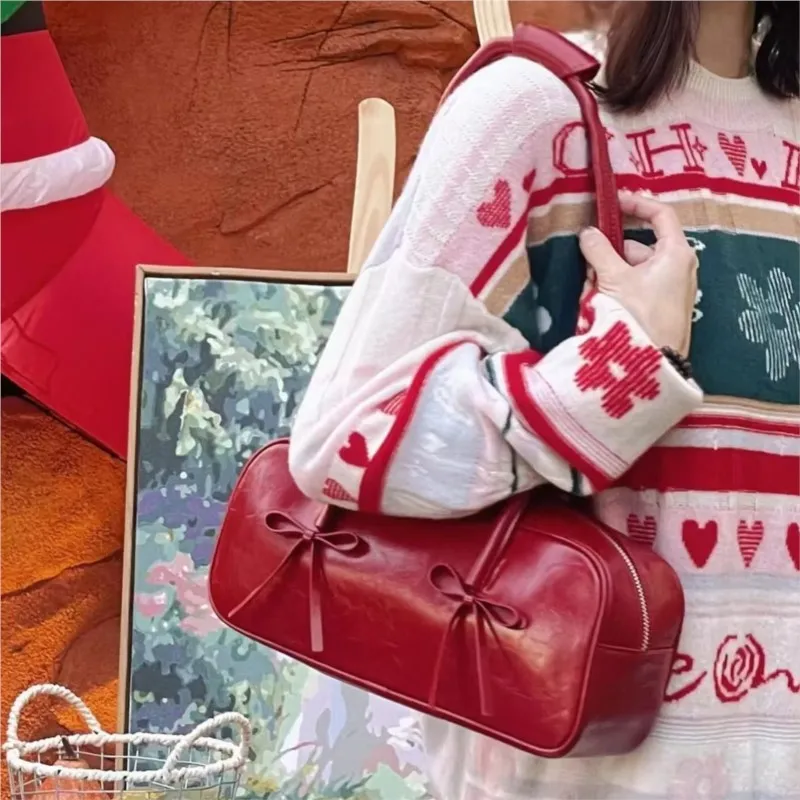 JIAERDI Hot Girls Bow Y2k Bags Purse Women High Street Pu Leather Casual Shoulder Bag Female Harajuku Aesthetic Handbag 2025 New