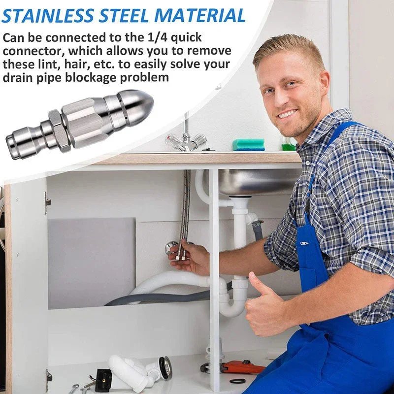 Pressure Washer Sewer Jetting Nozzle with Stainless Steel 1/4Inch Quickly Connector Durable Design Sewer Jet Nozzle