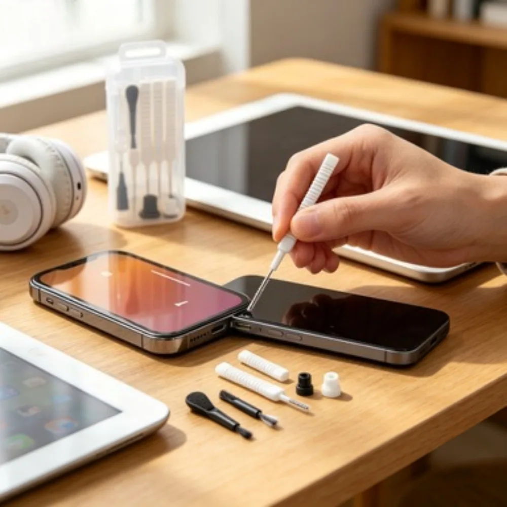 Set di Pulizia per Porta di Ricarica e Altoparlante Smartphone, Kit Anti-Polvere per iPhone 16 15 14, Spazzola per Auricolari Samsung Huawei Xiaomi