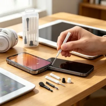 Set di Pulizia per Porta di Ricarica e Altoparlante Smartphone, Kit Anti-Polvere per iPhone 16 15 14, Spazzola per Auricolari Samsung Huawei Xiaomi