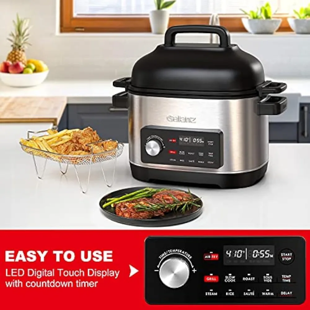 Galanz 8-in-1 Multi Cooker with Air Fry, Sous Vide, Rice, Sauté, Slow Cook, Steam,Roast, & Grill - Removable 8 QT Cooking Bowl 4