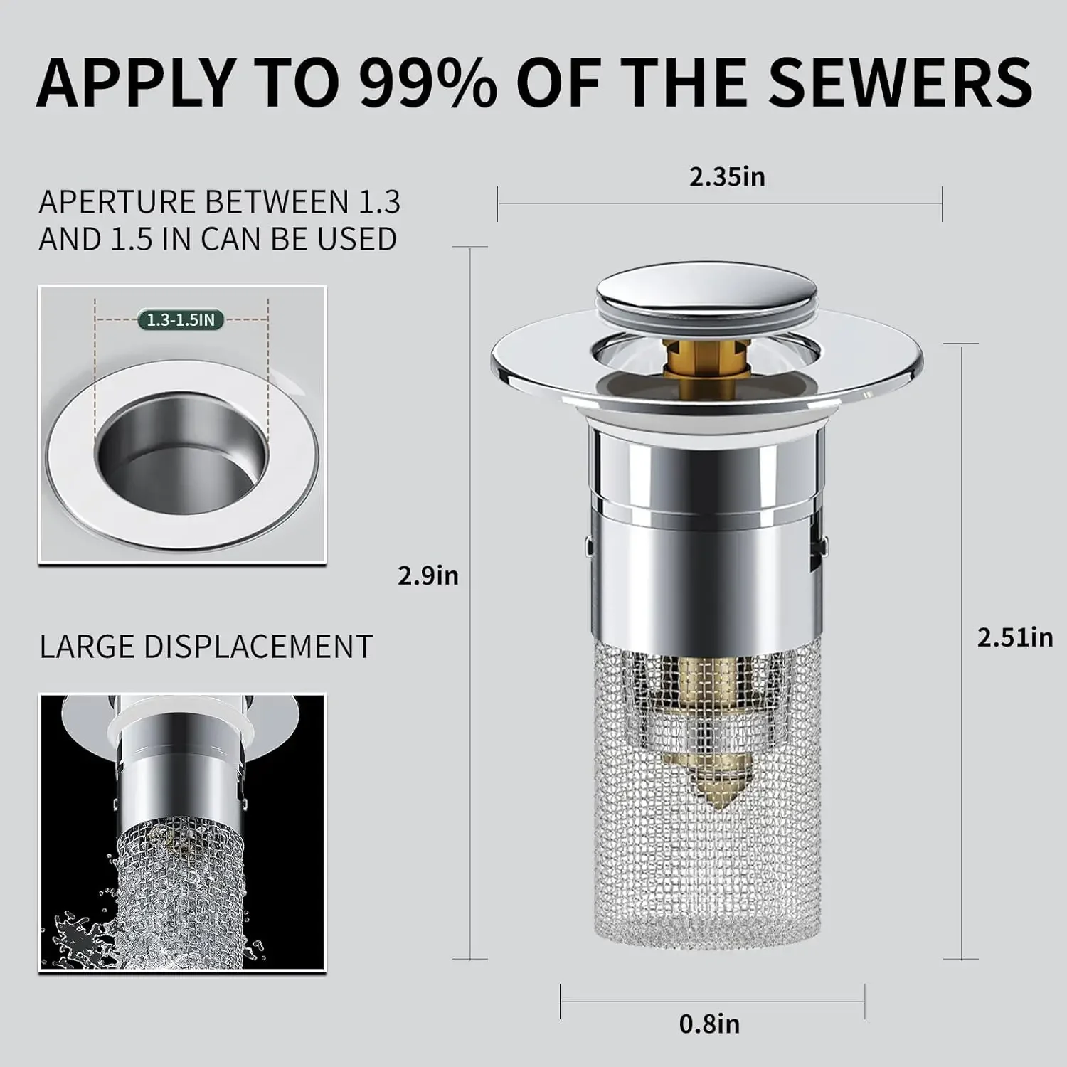 Bathroom Sink Stopper Hair Catcher Sink Drain Strainer Pop Up Filter Removable Stainless Steel Basket