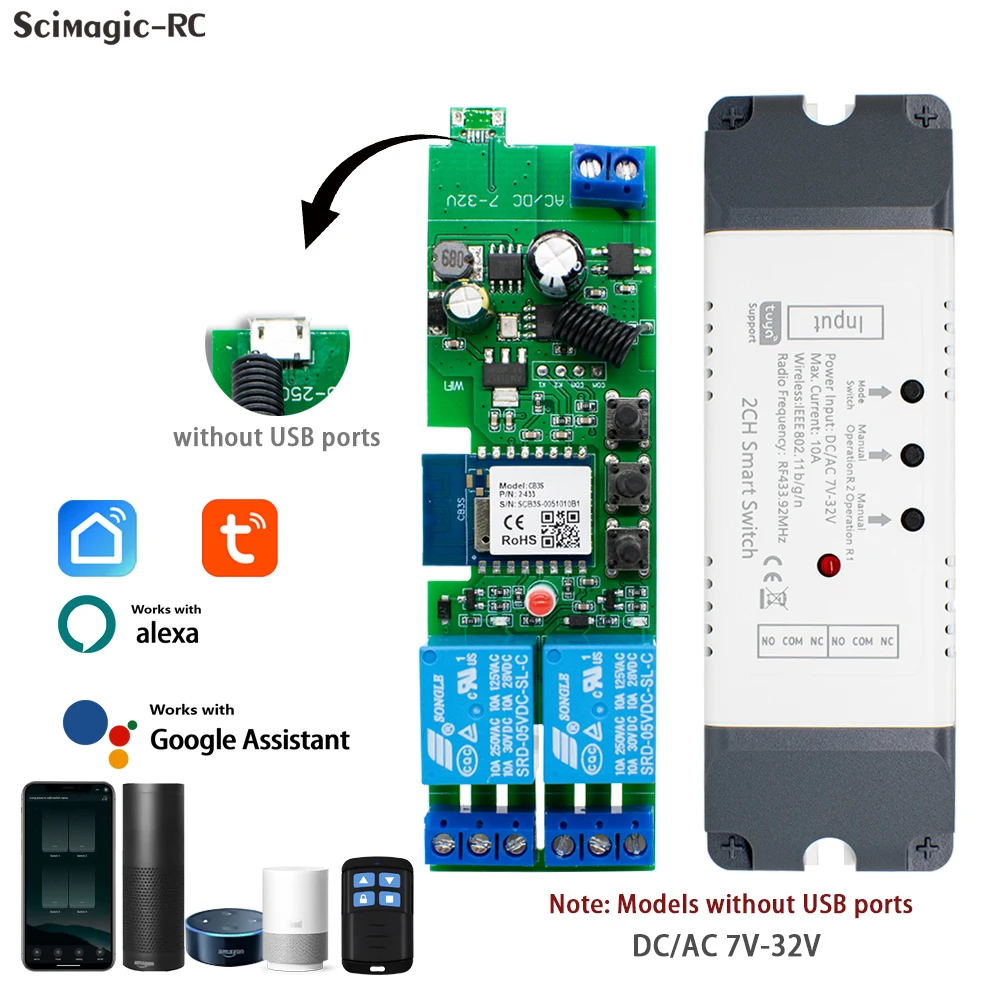 Channel Tuya WiFi AC DC7-32V 85-250V 110V 220V Receiver