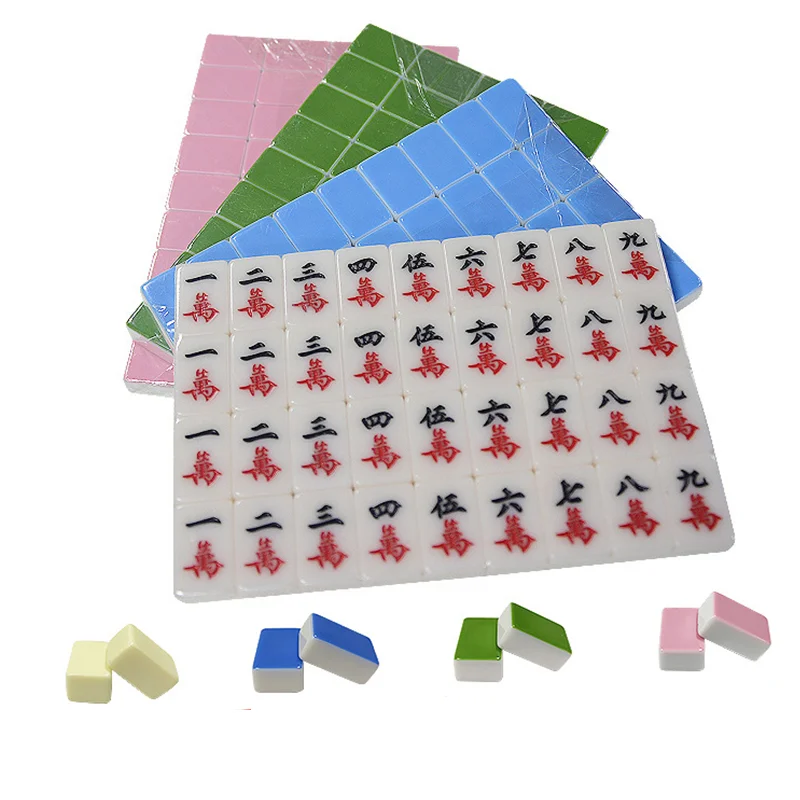 Household Mahjong Hand Rubbing 24mm Green Blue Pink Rose Red Crystal Jade Adult Mahjong Card 144 Cartoon Cards
