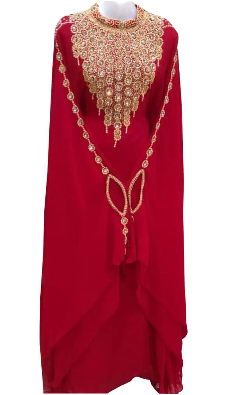 Women Long Dress Red Moroccon Farasha Gown Ethnic Style Arab Dress Party Evening Dress