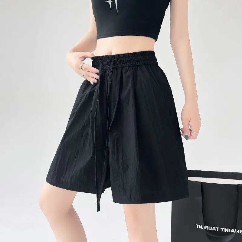Elegant Fashion Harajuku Slim Fit Female Clothes Loose Casual All Match Sports Pants Solid High Waist Thin Style Wide Leg Pants