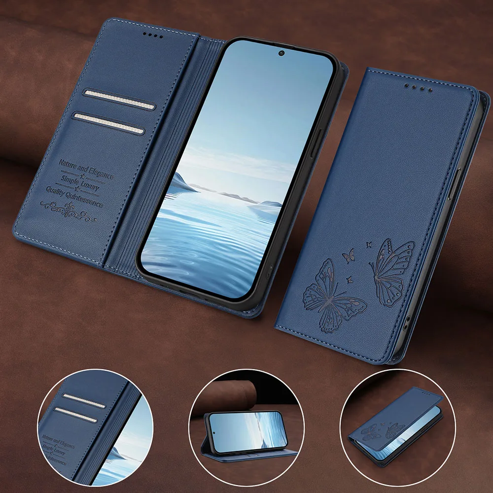 Magnetic Wallet Flip Leather Case with Butterfly Flower Design