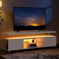 Cubehom LED TV Stand White Entertainment Center, Gaming Center for 60 65inch TV with Storage, TV Stands for Gaming Living 2