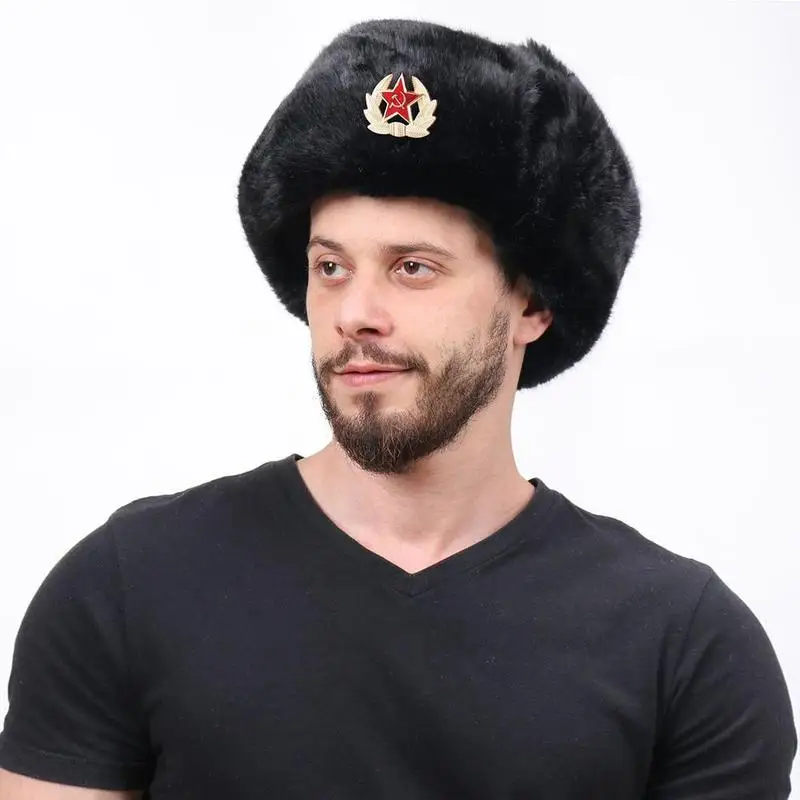 

Soviet Badge Lei Feng Hat Windproof And Waterproof Men's And Women's Outdoor Hat Thickened Ear Protection Russian Warm Hat